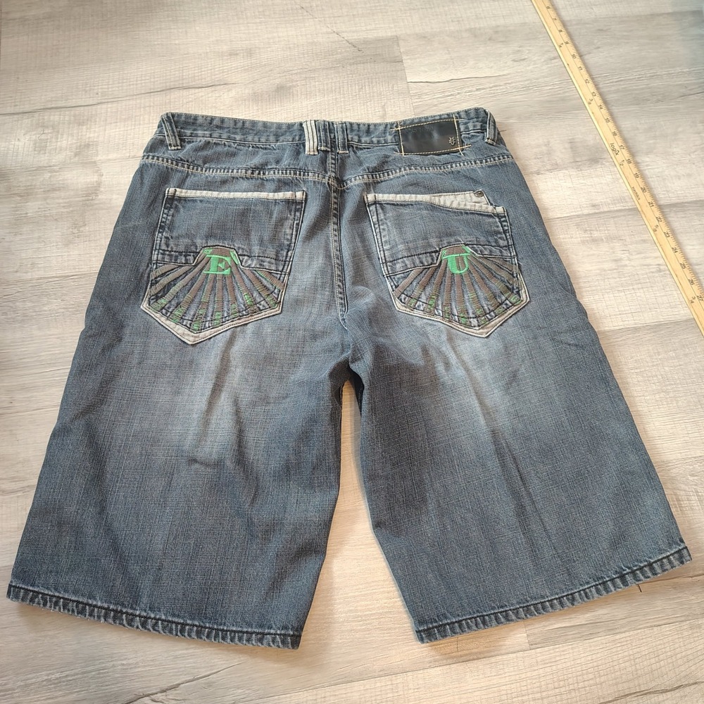 Ecko Unltd Mens Denim Shorts Baggy Y2K Hip Hop Wideleg Blue Jean W38 1972